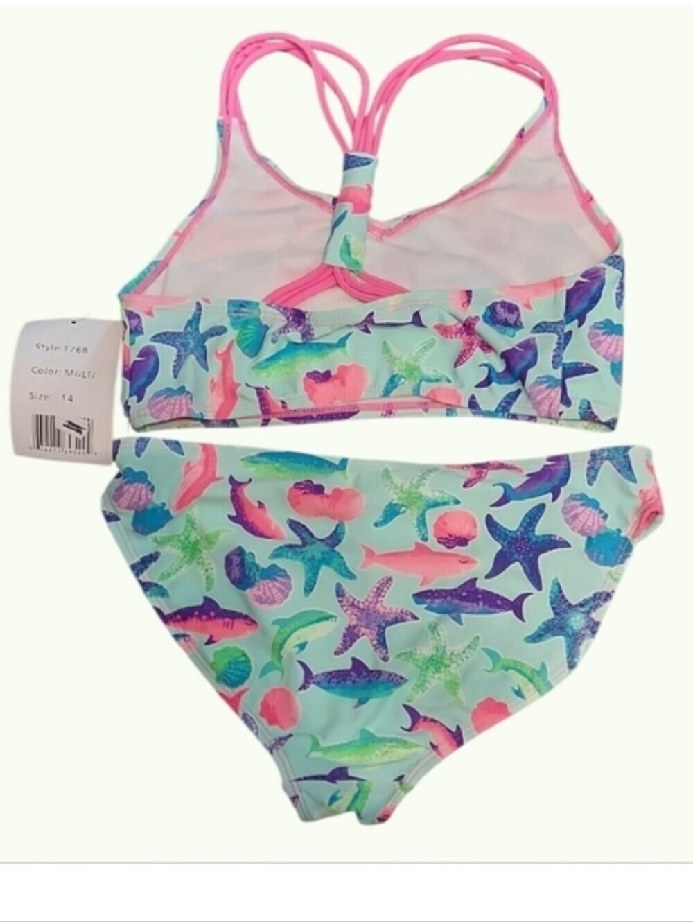 NWT Freestyle Kids Bikini with Sea Life Print - Pink and Sea Green size 14 - Picture 4 of 4